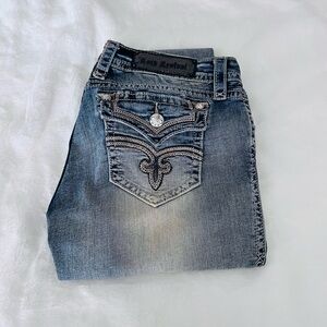 ROCK REVIVAL Blue Denim Jeans with Embellished Pockets Size 29